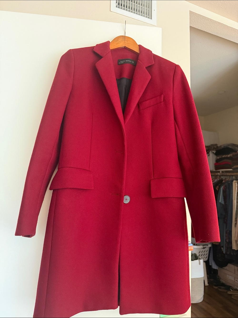 Zara Women's Red 2-Button Pea Coat
